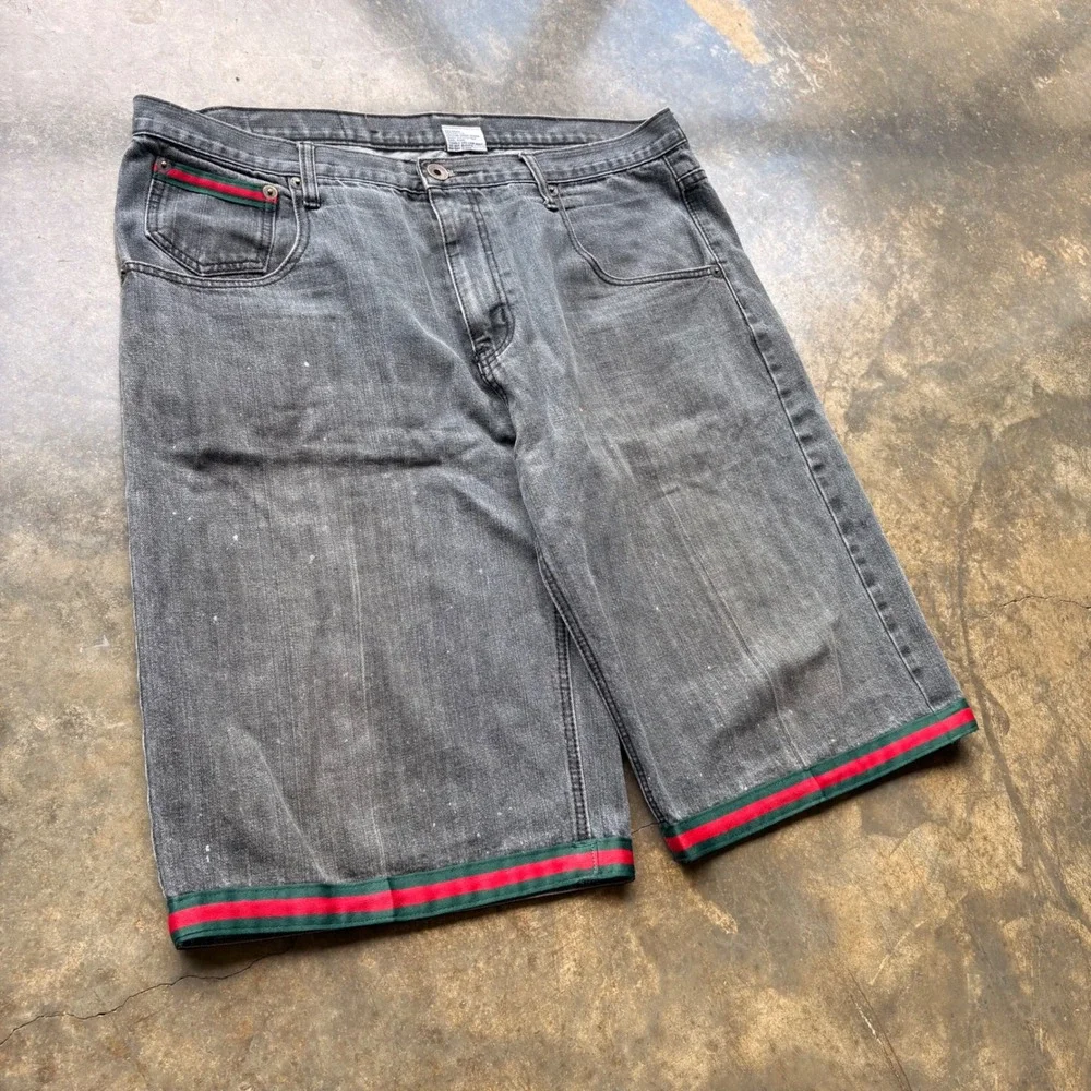 Brooklyn Basement Mens‎ Denim Shorts Black Faded Striped Trim Size 44 Streetwear
